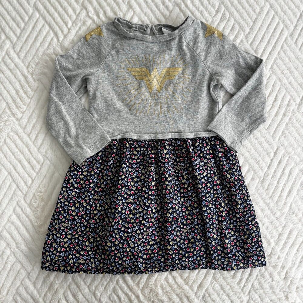 Gap Kids Girls 3T Wonder Woman Dress Metallic Logo Floral Skirt DC Comics